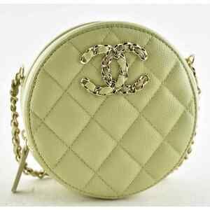 Chanel 20K Round Circle Clutch On Chain Green Caviar CC Shoulder Crossbody Bag